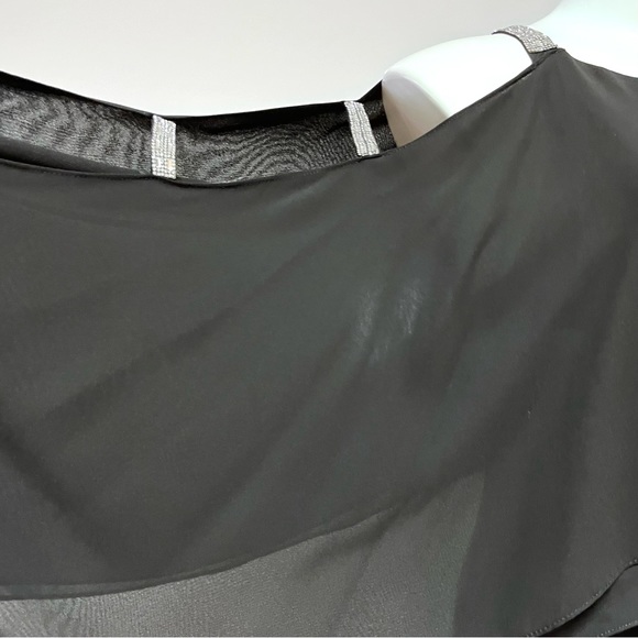 NEW Glamour Nights Chiffon Cocktail Dress Size 16 Crystal Embellished Sleeves - Picture 2 of 11